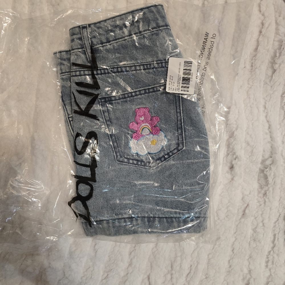 Dolls Kill Jean Shorts with Embroidered CareBears Design - Picture 5 of 5